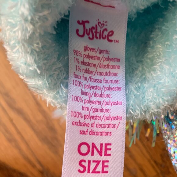 Justice Fuzzy Fingerless Faux Fur Mittens with Unicorn Covering NWT - Picture 12 of 13